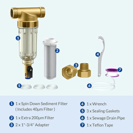 Reusable Whole House DC5P-40/200 Spin Down Sediment Water Filter, BPA-Free - PrecipFilter