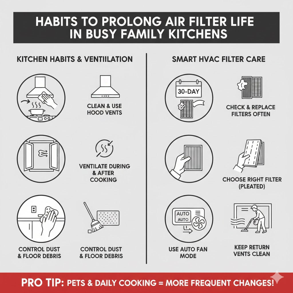 Habits to Prolong Air Filter Life in Busy Family Kitchens