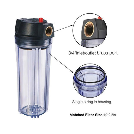 10-Inch Whole House Water Filter Clear Housing - 3/4"NPT Brass Port for 2.5" x 10" Filters - PrecipFilter