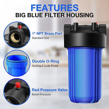 DB10P Whole House Water Filter Housing, 10" x 4.5" Filtration Cartridge with 1" NPT Port and Pressure Release Button - PrecipFilter