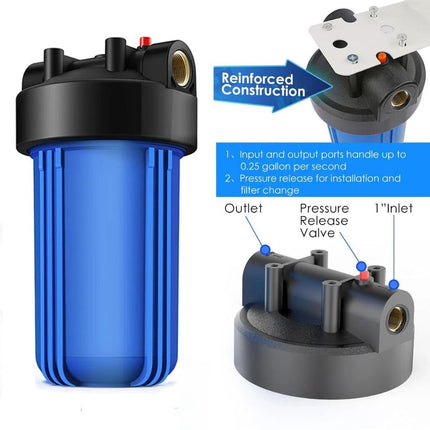 DB10P Whole House Water Filter Housing, 10" x 4.5" Filtration Cartridge with 1" NPT Port and Pressure Release Button - PrecipFilter