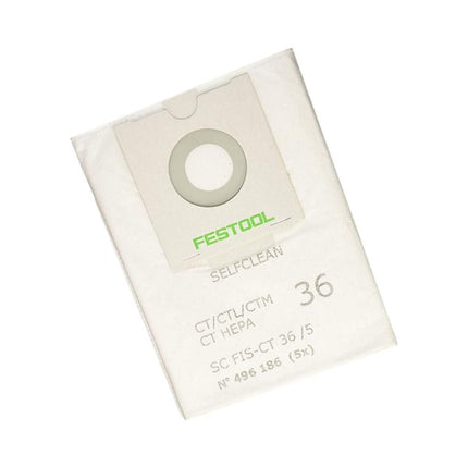 SELFCLEAN Festool 496186 Filter Bag for CT 36 - 5 Piece Pack - PrecipFilter