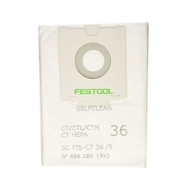 SELFCLEAN Festool 496186 Filter Bag for CT 36 - 5 Piece Pack - PrecipFilter