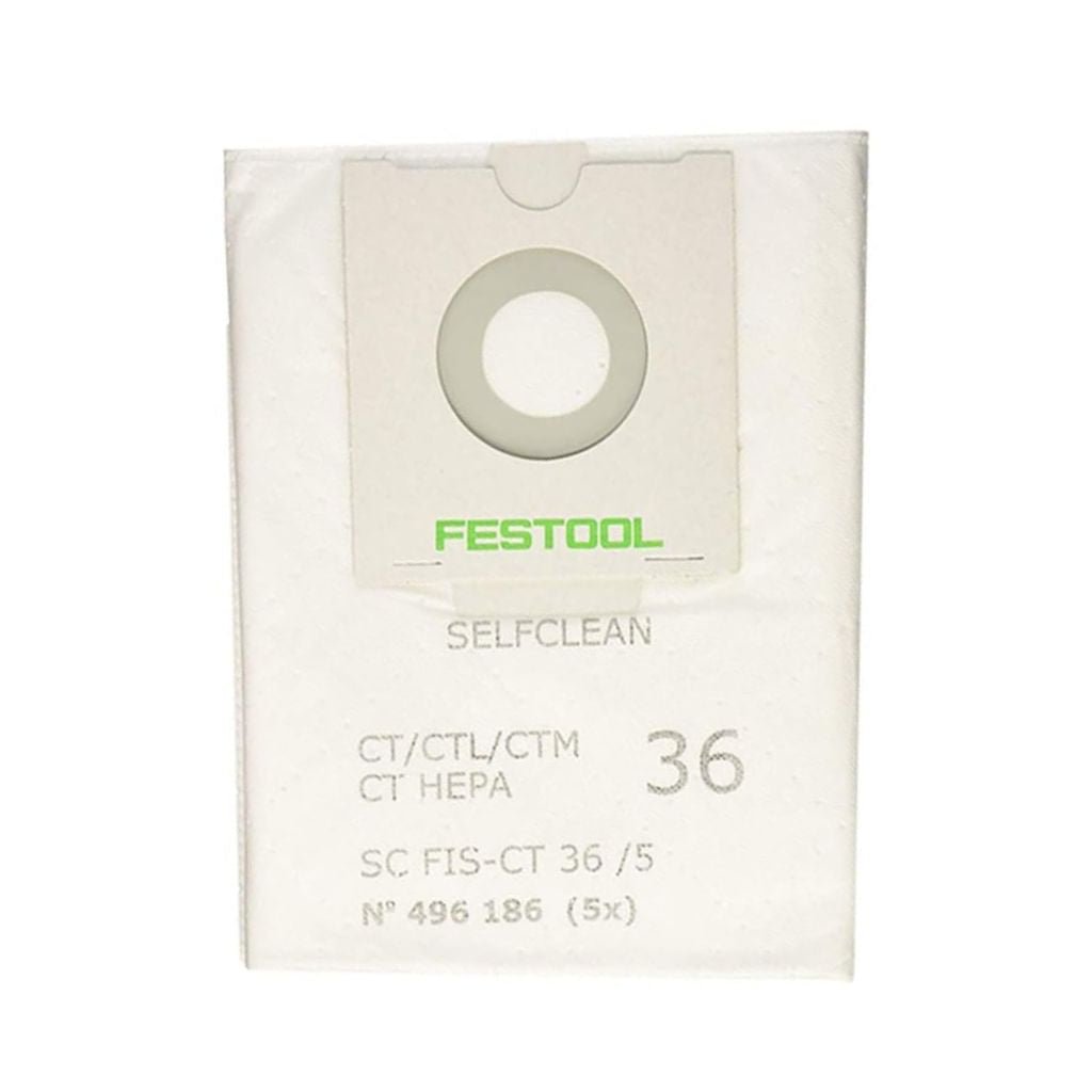 SELFCLEAN Festool 496186 Filter Bag for CT 36 - 5 Piece Pack - PrecipFilter